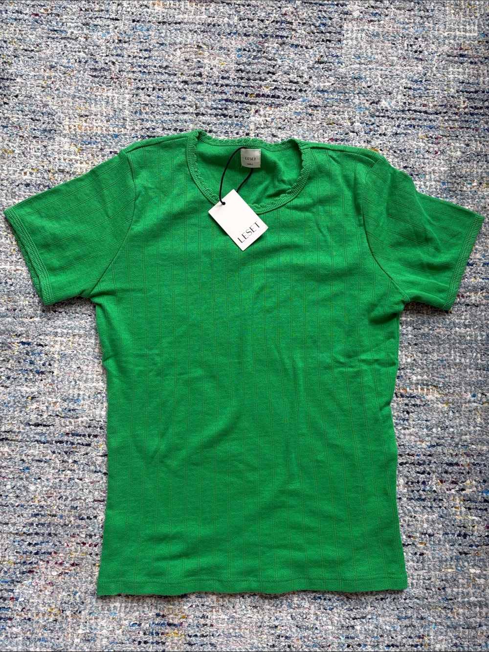 LESET Kelly Green Short Sleeve Pointelle Tee